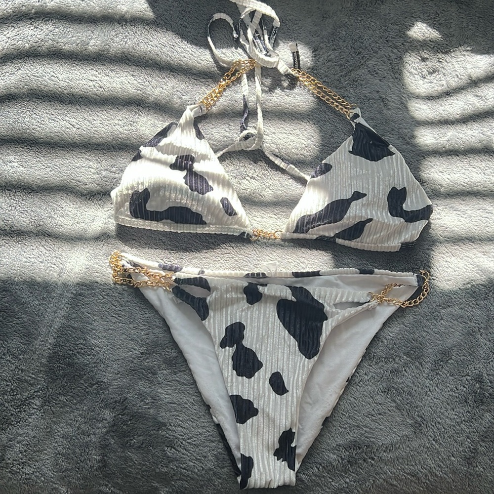 Cow print 2 piece swimsuit